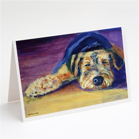 Carolines Treasures Carolines Treasures 7344GCA7P Snoozer Airedale Terrier Greeting Cards & Envelopes - Pack of 8 7344GCA7P